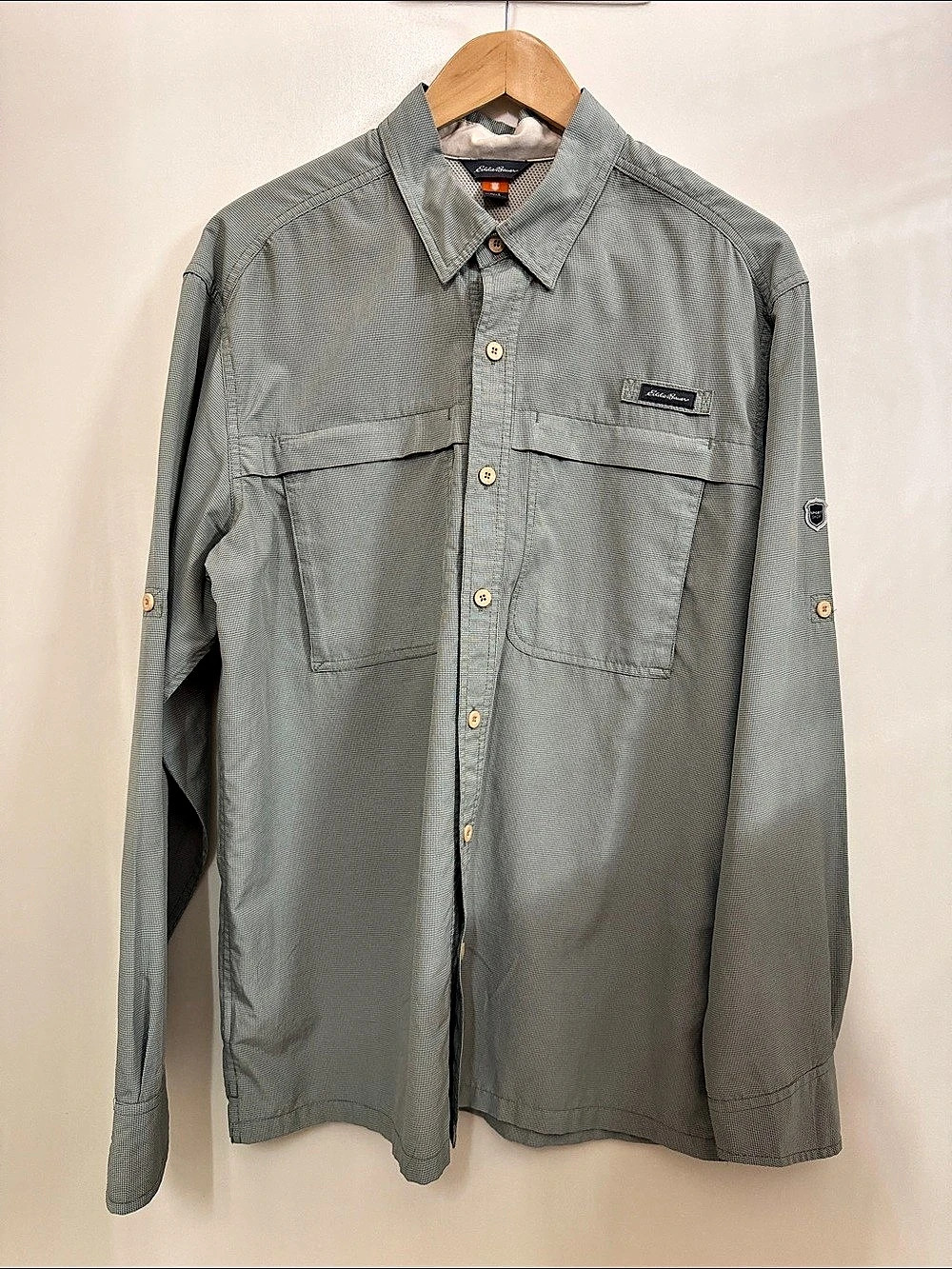 Eddie Bauer Guide Long-Sleeve Shirt Green Gingham Large